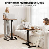 ROMOON Folding Portable Standing Desk with Wheels, No-Assembly Rolling Height-Adjustable Sit-Stand Table, Space-Saving Foldable Laptop Cart for Home Office and Computer Workstation (Walnut) ROMOON