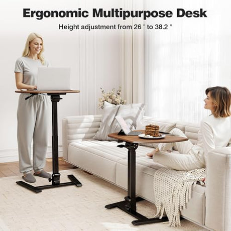 ROMOON Folding Portable Standing Desk with Wheels, No-Assembly Rolling Height-Adjustable Sit-Stand Table, Space-Saving Foldable Laptop Cart for Home Office and Computer Workstation (Walnut) ROMOON