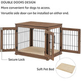 beeNbkks Furniture Style Dog Crate End Table, Double Doors Wooden Wire Dog Kennel with Pet Bed, Decorative Pet Crate Dog House Indoor Medium Large beeNbkks