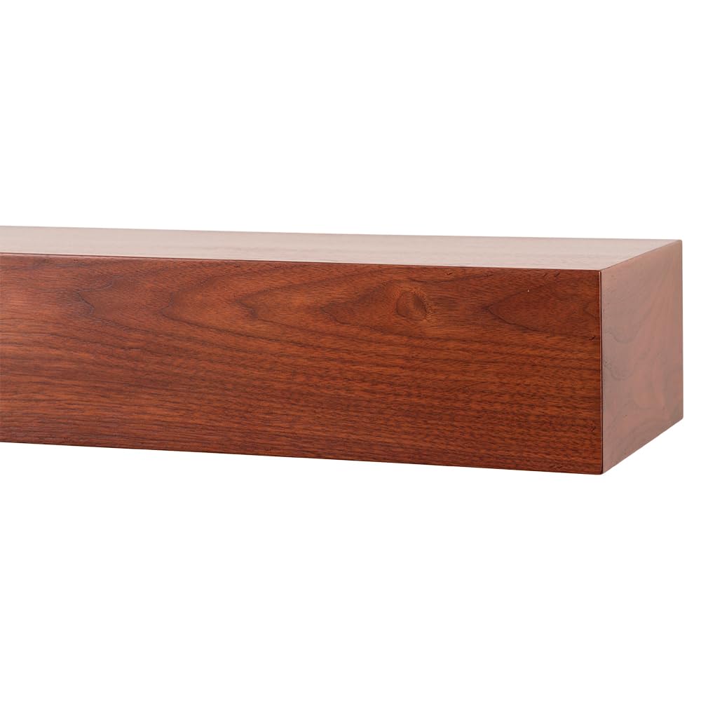 Modern Ember Walnut Creek 72 Inch Fireplace Mantel Shelf in Burnt Sienna - Durable 9" Depth, Wall-Mounted Shelf with Smooth Finish and Close-Grain Details, Real Walnut Wood