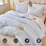 tohrisa Boho Comforter Set Full Size - 3 Pieces Lightweight Jacquard Seersucker Bedding Sets (1 Soft Fluffy Grid Comforter & & 2 Pillowcases) - All Seasons Cozy Modern Bed Set(80"x90" Light Blue) tohrisa