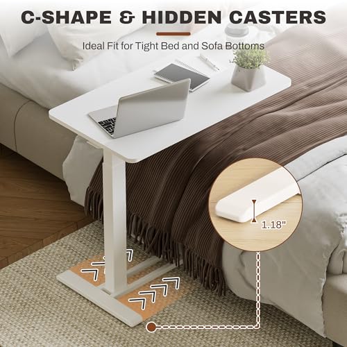 FLEXISPOT Mobile Standing Desk with Wheels Pneumatic Laptop Desk Rolling Computer Cart Movable Height Adjustable Small Sit Stand Desk Computer Workstations Home Use（27.6" W x 15.7" D,White FLEXISPOT