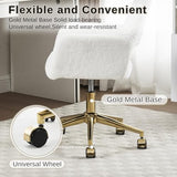HENGJIANYI Faux Fur Swivel Desk Chair, Modern Fluffy Makeup Vanity Chair, Height Adjustable Armchair with Gold Base, Ergonomic Office Chair with Hollowed Back, White HENGJIANYI