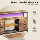 Huuger TV Stand Dresser with Power Outlets and LED Lights, 4 Drawers Entertainment Center with Shelves, 54 Inch Media Console for 55 60 Inch TV, 4 AC Outlets, 2 USBs, Rustic Brown Huuger