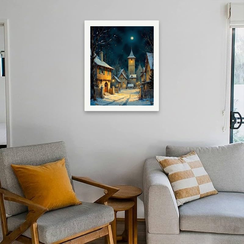 TAOPAOLAB Winter Paint by Numbers Kit for Adults - DIY Snowy Village Night Scene Painting on Canvas 16x20 Inches, Acrylic Paint Set, Suitable for Beginners, Holiday Art for Home Decoration or Gifts TAOPAOLAB