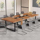 8ft Conference Table Large Meeting for 10 People Easy Assembly Brown Modern Contemporary Rectangular Metal Wood Walnut Finish Modular WoodArtSupply