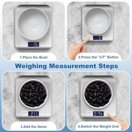 Girwu Food Scale, Digital Kitchen Scale with 1g Accuracy, 11lb/22lb Capacity & Backlit LCD, Stainless Steel Tare Scale for Baking, Cooking and Meal Prep, 5.5x7x0.6 Inches (Batteries Included) Girwu