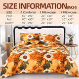MAG 3Pcs Sunflower Full Comforter Sets,Microfiber Floral Full Size Bedding Sets,Boho Orange Flower Pattern,All Season Included 1 Comforter + 2 Pillowcases for Kids Boys Girls,Breathable and Wrinkle. MAG