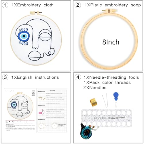 Beginner Embroidery Starter Kits, Abstract Embroidery Kits for Beginners Adults, Stamped Cross Stitch Kits for Beginners Adults Craft Kits for Women, Entire Set of Embroidery Supplies & Video Tutorial