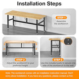 MUWOOD 72” Folding Workbench, 3000 LBS Capacity Heavy Duty Workbench, Height Adjustable Foldable Work Table, Rubberwood Collapsible Desk for Workshop, Garage, Office, Home MUWOOD