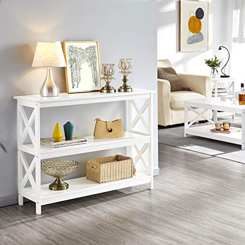 Yaheetech White 3-Tier Console Table with Storage Shelves for Entryway and Living Room - WoodArtSupply