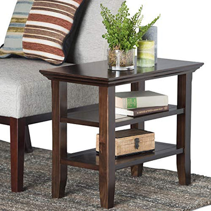 SIMPLIHOME Acadian SOLID WOOD 14 inch wide Rectangle Rustic Contemporary Narrow Side Table in Brunette Brown with Storage, 2 Shelves, for the Living Room and Bedroom - WoodArtSupply