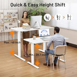 DUMOS Height Adjustable Electric Standing Desk, 47.2 x 23.6 Sit Stand Workstation with Memory Presets, Hooks & Cable Management, Ergonomic Computer Table for Home Office, White DUMOS