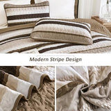 WONGS BEDDING Quilt Set Queen Size, Brown Striped Pattern Bedspread,Lightweight Summer Coverlet Bedding Set for Bed 96"x90" WONGS BEDDING
