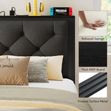 iPormis Twin Bed Frame with Storage Drawers, Linen Upholstered Headboard Platform Bed with Charging Station, No Box Spring Needed, Metal Slats Support, Noise-Free, Easy Assembly, Black iPormis
