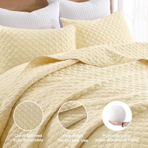 HORIMOTE HOME Quilt Twin Size Light Yellow, Lightweight Quilt for Summer Ultra-Soft Microfiber Modern Style Quilted Clouds Pattern Bedspread Quit Set 2 Pieces (1 Quilt and 1 Pillow Sham) HORIMOTE HOME