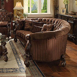 Acme Versailles Sofa with 5 Pillows in Brown Velvet and Cherry Oak Acme