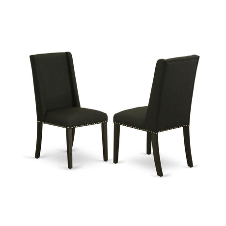 East West Furniture FLP6T24 Florence Parson Dining Room Chairs - Nailhead Trim Black Linen Fabric Padded Chairs, Set of 2, Wirebrushed Black East West Furniture