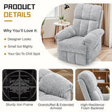 Korser Recliner Chair, Swivel Rocker Recliner Chair for Adults, Small Recliners for Small Spaces, Manual Recliner Chair with Side Pockets, Nursery Rocking Chair for Living Room, Chenille, Silver Grey