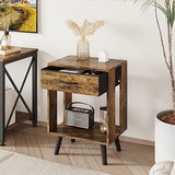 GYIIYUO Nightstand Set of 2 with Fabric Drawers and Open Shelves - Rustic Bedroom Side Tables GYIIYUO