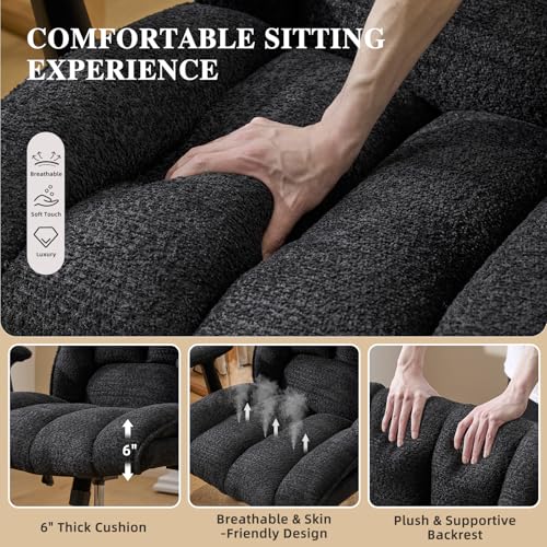 Criss Cross Legged Office Chair with Flip-Up Arms and Wheels, Wide Seat Desk Chair with Built-In Dynamic Airbag Lumbar Support, Modern Cross-Leg Chair for Home Office, Apartment, Vanity, Black Kassipo