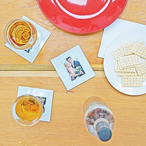 Southern Homewares Photo Coasters Set of 4 Wooden Rack Personalized Photo Gift Glass Picture Coasters Customizable Wedding Southern Homewares