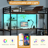 Giantex Twin Loft Bed with L-Shaped Desk, Metal Loft Bed Frame with LED Lights, Charging Station & 3 Storage Shelves, Safety Guardrail & Ladder, Loft Bed for Teens Juniors, No Box Spring Needed, Black Giantex