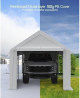 IDEALHOUSE 10x20ft Heavy Duty Carport with Roll-Up Windows - Portable Garage with Removable Sidewalls & Doors, All-Season Tarp Shelter for Cars, Trucks, Boats & Motorcycles (White) IDEALHOUSE