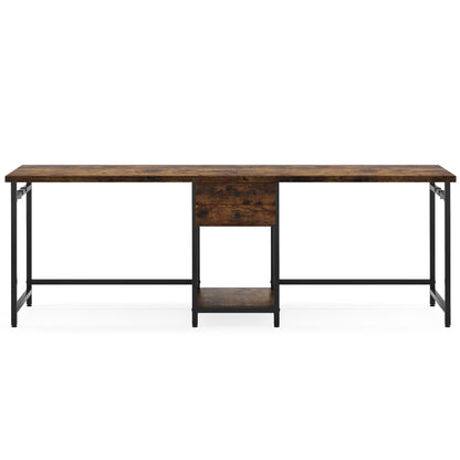 Tribesigns 78.74’’ Two Person Desk with 2 Drawers, Long Double Computer Desk Gaming Table with Shelves, Industrial Study Writing Table Workstation for Home Office, Rustic Brown - WoodArtSupply