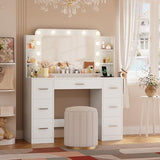 YESHOMY Vanity Desk with Large Lighted Mirror, Power Outlet and 11 Lights, Makeup Table with 7 Drawers and 3 Desktup Storage Units, 3 Color Modes Available for Bedroom, White YESHOMY