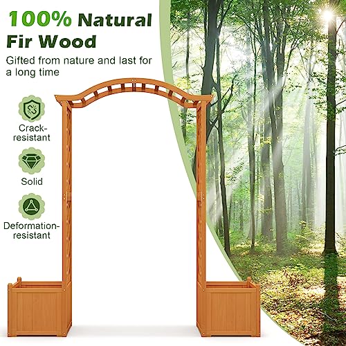 Giantex Garden Arbor with Planter, Wooden Planter Arch with Trellis, Outdoor Arch for Climbing Plants, Vegetables, Herbs, Decorations, Arbor Archway for Wedding, Ceremony, Party (Natural) Giantex