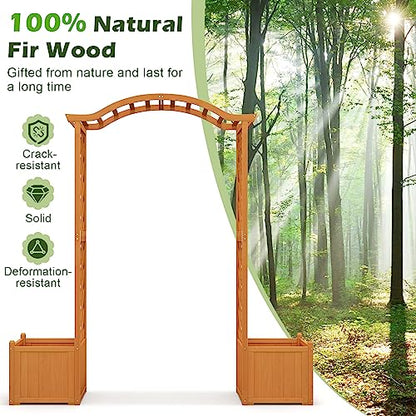 Giantex Garden Arbor with Planter, Wooden Planter Arch with Trellis, Outdoor Arch for Climbing Plants, Vegetables, Herbs, Decorations, Arbor Archway for Wedding, Ceremony, Party (Natural) - WoodArtSupply