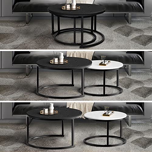 YITAHOME Nesting Coffee Table Set of 2, Modern Round Stacking Circle Coffee Tables with Storage, Wooden Top Metal Frame End Side Cocktail Tea Center - WoodArtSupply