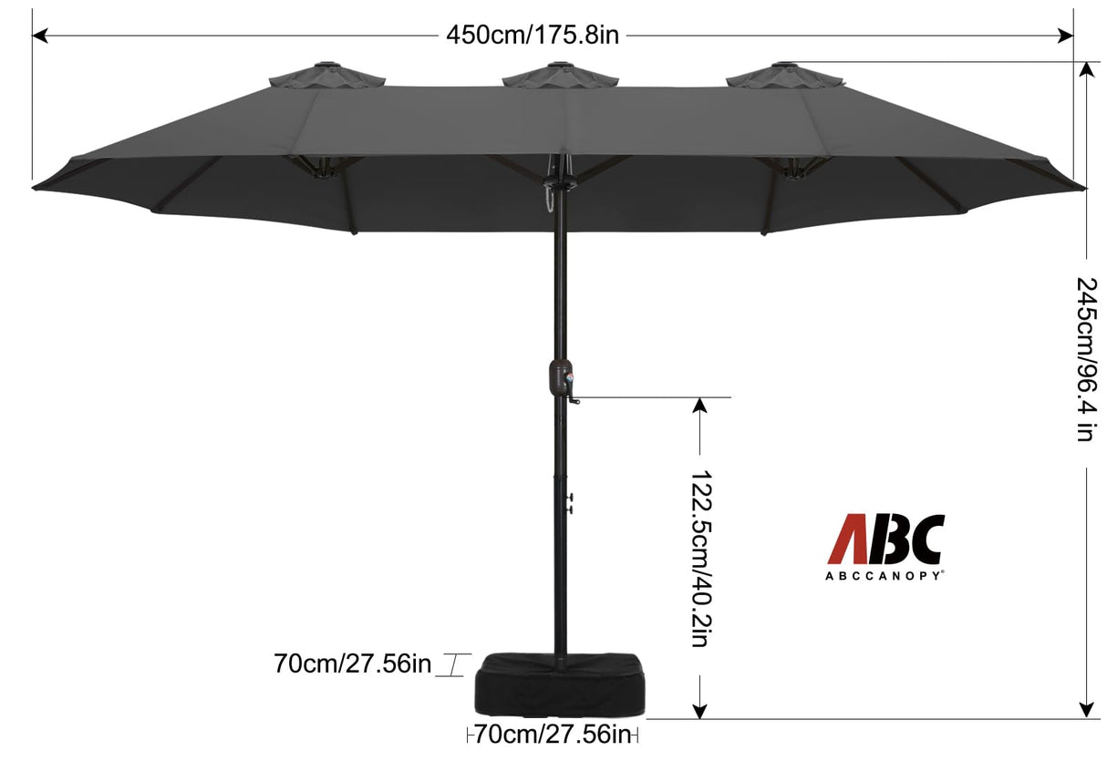 ABCCANOPY 15FT Double Sided Pool Umbrella with Base, Outdoor Porch Umbrella for Poolside, Lawn, Backyard (Dark Gray) ABCCANOPY
