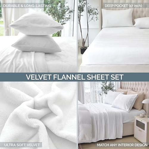 Elegant Comfort Luxuriously Soft 4-Piece Velvet Plush Flannel Sheet Set - Premium Quality - Cozy Warm, Anti-Static, Non Pilling Fuzzy Velvet Flannel Fleece Deep Pocket Sheet Set - Queen, Buffalo Blue Elegant Comfort