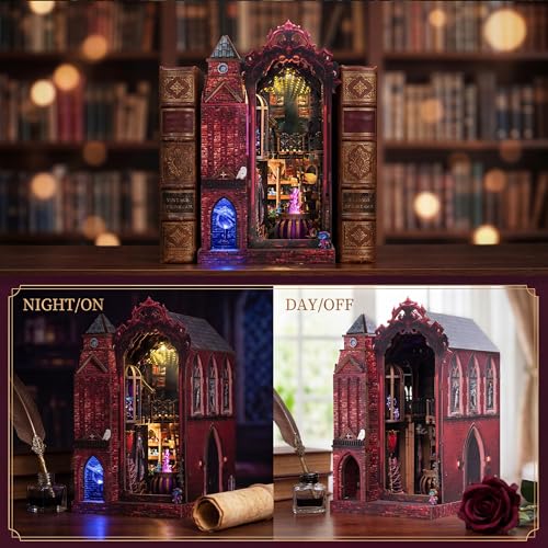 Book Nook Kit, DIY Miniature House Dollhouse Crafts Kit for Adults and Teens, Magic Castle 3D Wooden Puzzle Booknook Build Bookshelf Decor, Gifts for Family and Friends（Arcane Sprire）