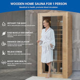 RESTISLAND Infrared Sauna Room for Home, Near Zero EMF Wooden 1 Person Indoor Home Sauna with Bluetooth, LCD Control Panel, Chromo Therapy Light RESTISLAND