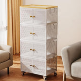 4 Tier Metal Storage Cabinet with wheels, Storage Bins with Magnetic Doors, Storage Cart for Living Room Wofufuza