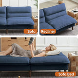 Portaforta 72" Convertible Futon Sofa Bed, Loveseat Sofa, Corduroy Folding Futon Set with Adjustable Backrest &Armrests, Recliner Lounge for Living Room, Apartment or Office, Solid Wood Frame, Blue Portaforta