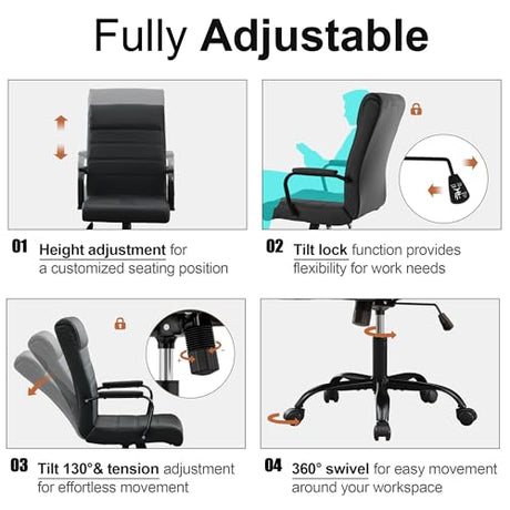 BOWTHY Office Desk Chair,Modern Conference Room Chairs,High Back Ergonomic Home ofiice Chair,Adjustable Height Swivel Executive Computer Chair with Padded Seat and Armrest (Pure Black) BOWTHY