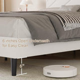 HOMBCK Twin Bed Frames,Twin Size Bed Frame with Linen Fabric Upholstered Headboard and Wooden Slats Support,Adjustable Headboard, No Box Spring Needed, Noise-Free, Easy Assembly, White HOMBCK