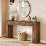 LITTLE TREE Sofa Table with 2 Drawers, 63 Inches Extra Long Console Table, Solid Wood Sofa Table Behind Couch, Large Entryway Hallway Foyer Tables for Living Room, Entrance, Rustic Brown LITTLE TREE