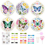 ORIGACH 6 Pack Butterfly & Flower Wreath Embroidery Kits for Beginners, DIY Starter Hand Embroidery Kit with Floral and Butterfly Patterns and Instructions for Adults Women Crafting