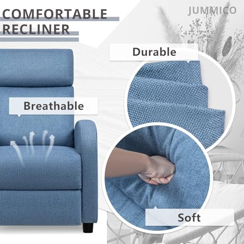 JUMMICO Recliner Chair Adjustable Home Theater Single Recliner Sofa Furniture with Thick Seat Cushion and Backrest Modern Living Room Recliners (Fabric, Light Blue)