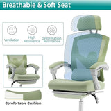 DUMOS Office Desk Chair with Footrest Ergonomic Gaming Chair for Adults Computer Mesh, Lumbar Support,Swivel Reclining with Headrest, Comfy Armrest for Home, Office, Work, Study, Light Green DUMOS