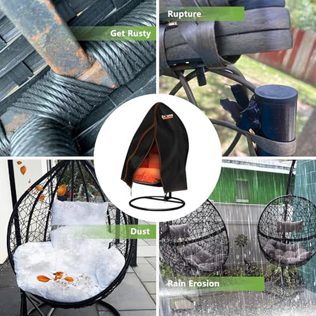 Enzeno Patio Egg Chair Covers Waterproof,75x45inch Egg Chair Cover with Zipper,Windproof Single Egg Swing Chair Covers,Outdoor Hanging Chair Cover Weatherproof,Black Enzeno