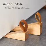Wooden Door Stopper Non-Slip Security Wood Door Wedge with Leather Strap for Hanging Door Stopper 1Pack, in House Bedroom Office Living Room Hotel Cabin koofull