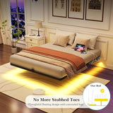 FSJianYi King Size Floating Bed Frame with LED Lights & Charging Station - Modern Sturdy Metal Platform Bed, Mattress Gaskets, Noise-Free, No Box Spring Needed, Quick Easy Assembly FSJianYi