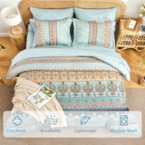 LXWORX Boho Comforter Set King Size Sage Green - 7 Pieces Bohemian Floral Striped Comforter and Sheet Set, Soft Bed in a Bag Complete Bedding Sets King Size for All Season (Sage Green,King) LXWORX