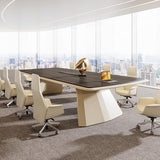 Tribesigns 7.87 ft Extra Long Conference Table for 10-12 People, Large Business Rectangle Meeting Seminar Table with Stainless Steel Base & Recessed Power Strip Socket, Gray + Khaki Tribesigns